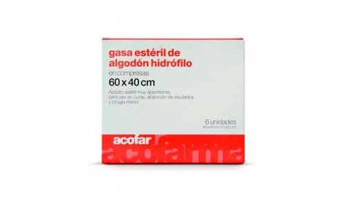 Gasa esteril algodon hidrofilo compresas - acofar (60 x40  6 u)